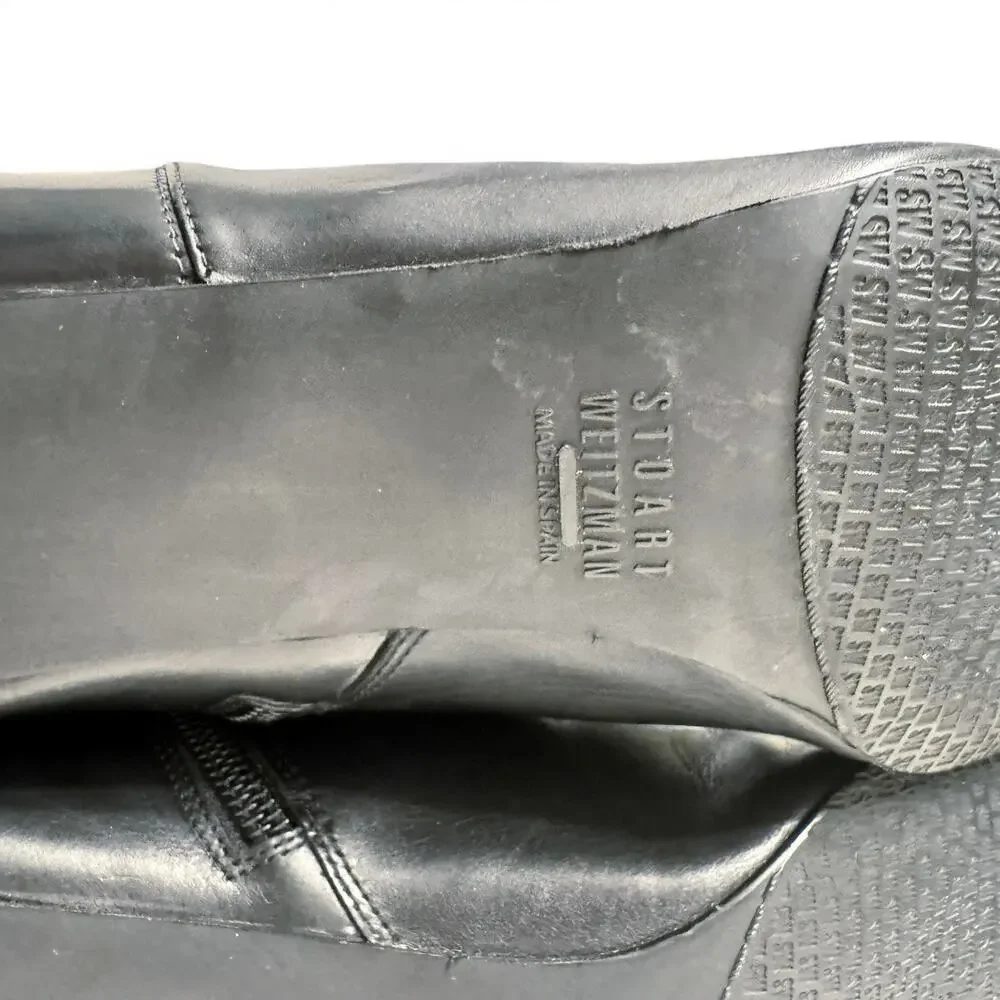 Stuart Weitzman Black Leather Ankle Boots Almond Toe Heeled Minimalist Booties